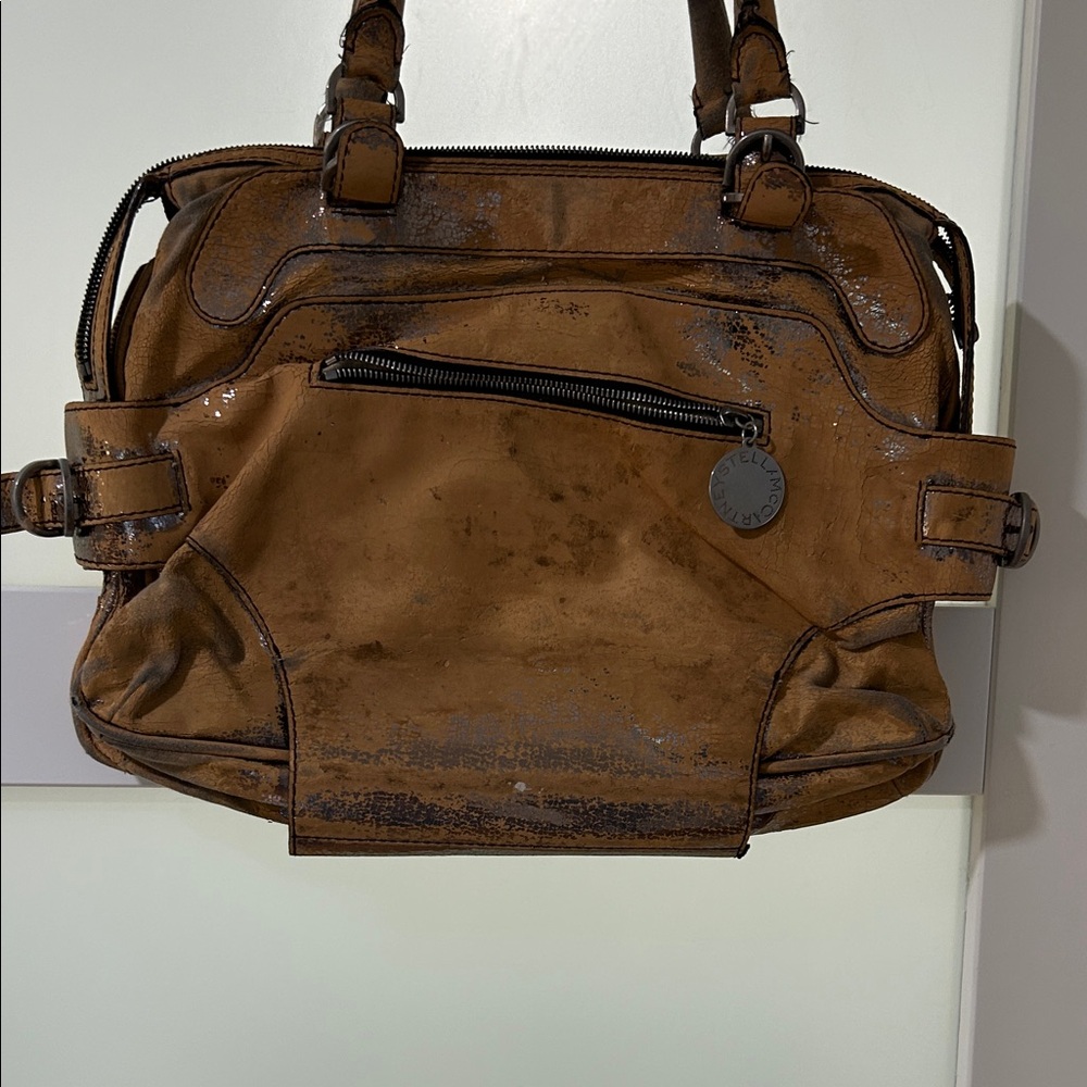 Stella McCartney Tan Crackle Tote with Silver Medallion( price to Sale )